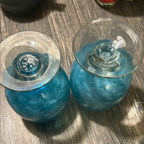 Set of Two Blue Blown Glass Goblets - Picture 8 of 11